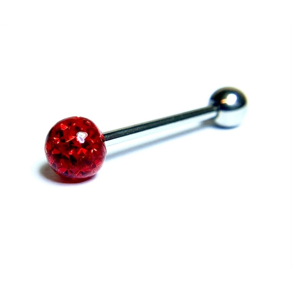 Multi Crystal Ferido Ball Tongue Ring 14G 5/8” 316L Steel 6mm - Red